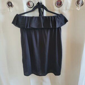 VTg Lauren Ralph Lauren Womens Top Black Medium Swim Cover Tie Neck Ruffle 16561